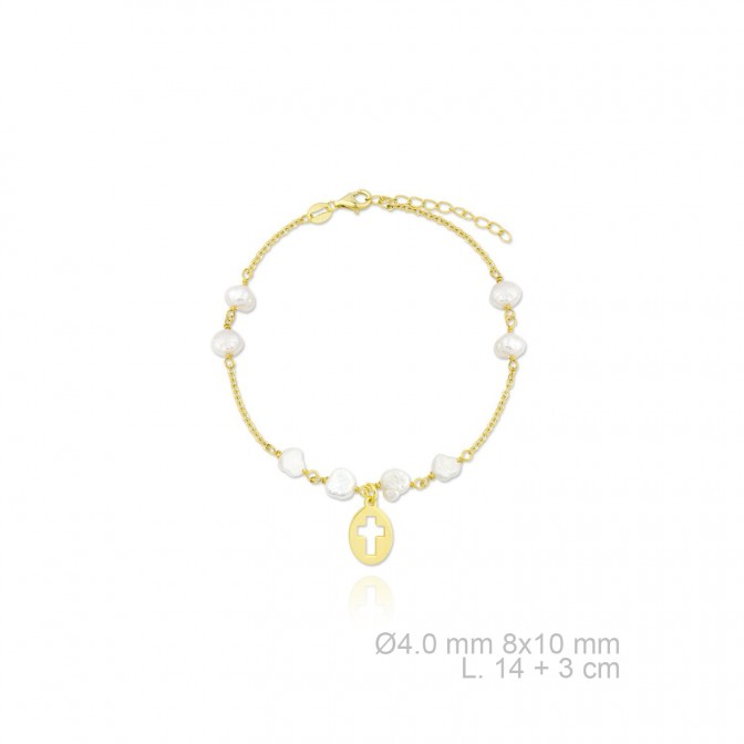 Pulsera de Plata de Ley en dorado y perla cultivada