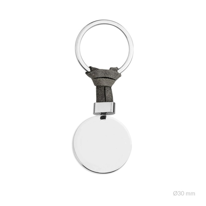 Llavero de Acero con entrepieza de ante gris anudada | Ø30mm