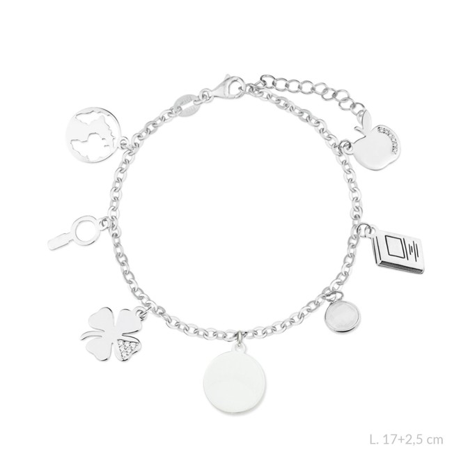 Pulsera de la "Maestra" de Plata de Ley con colgante para grabar | Ø12 mm