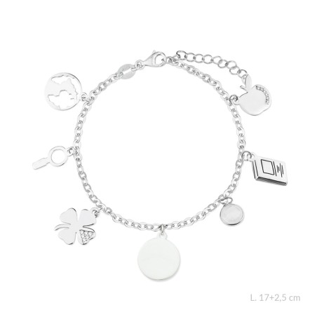 Pulsera de la "Maestra" de Plata de Ley con colgante para grabar | Ø12 mm