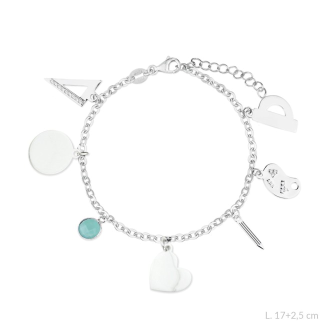 Pulsera de la "Maestra" de Plata de Ley con colgante para grabar | Ø12 mm