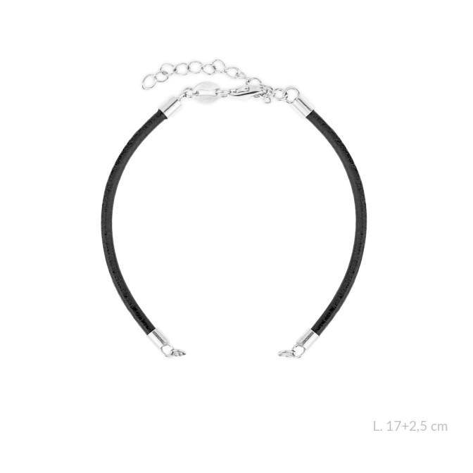 Cuerpo de cuero negro de Ø3 mm con terminales de Plata de Ley | L. 17+2,5 cm