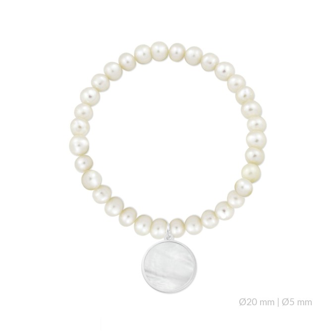 Cuerpo elástico de perlas cultivadas de Ø5 mm y disco de nácar de Ø20 mm con montura en Plata de Ley | L. Ø5 cm