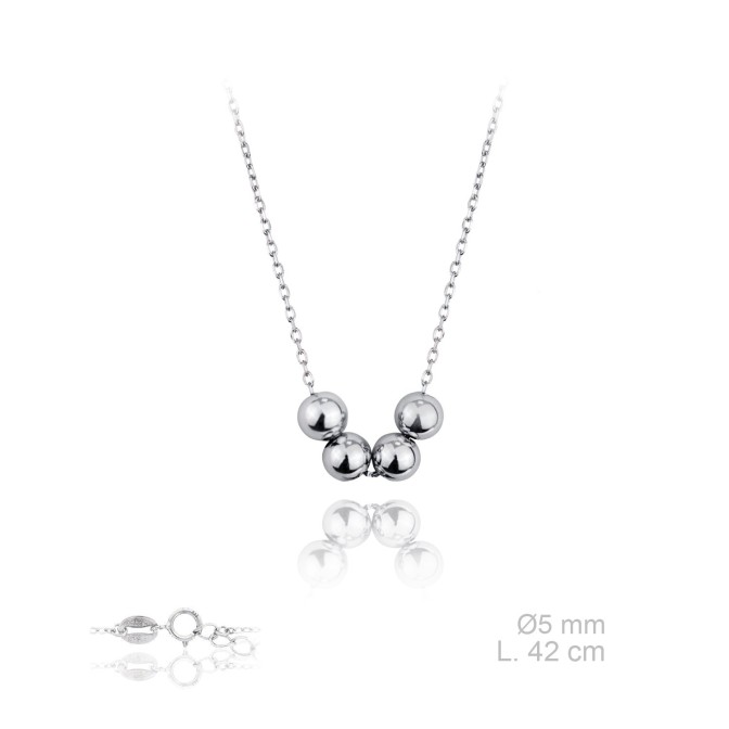 Gargantilla con 4 bolitas y cadena forzada de Plata de Ley | L. 42+3,5cm