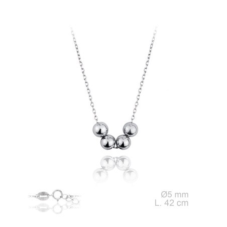 Gargantilla con 4 bolitas y cadena forzada de Plata de Ley | L. 42+3,5cm