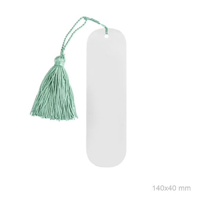 Marcapáginas en acero con pompóm verde | 14x4 cm