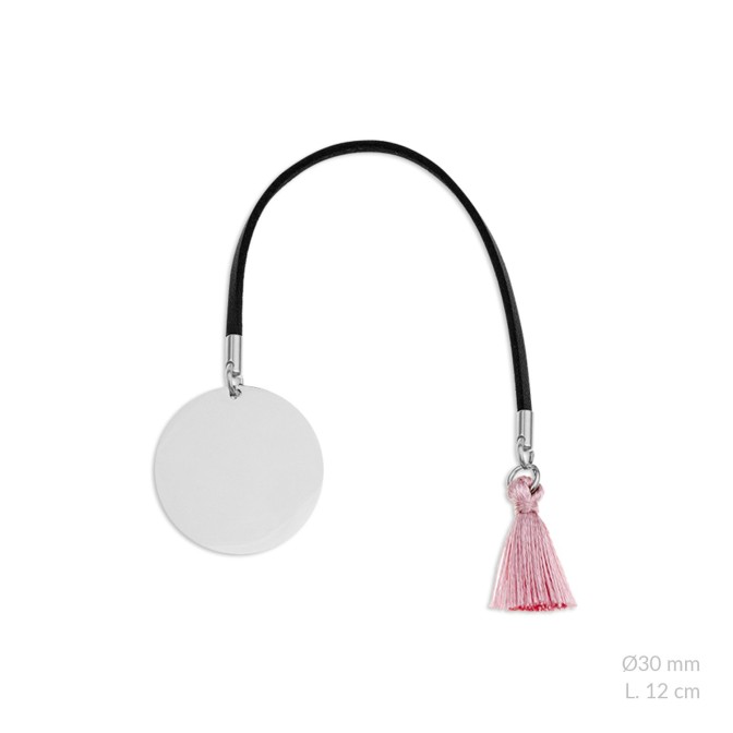 Marcapáginas en acero con pompón rosa | Ø30mm |  L. 12 cm